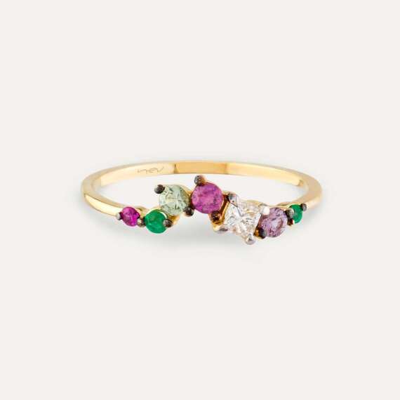 0.46 CT Multicolor Sapphire and Diamond Ring - 5