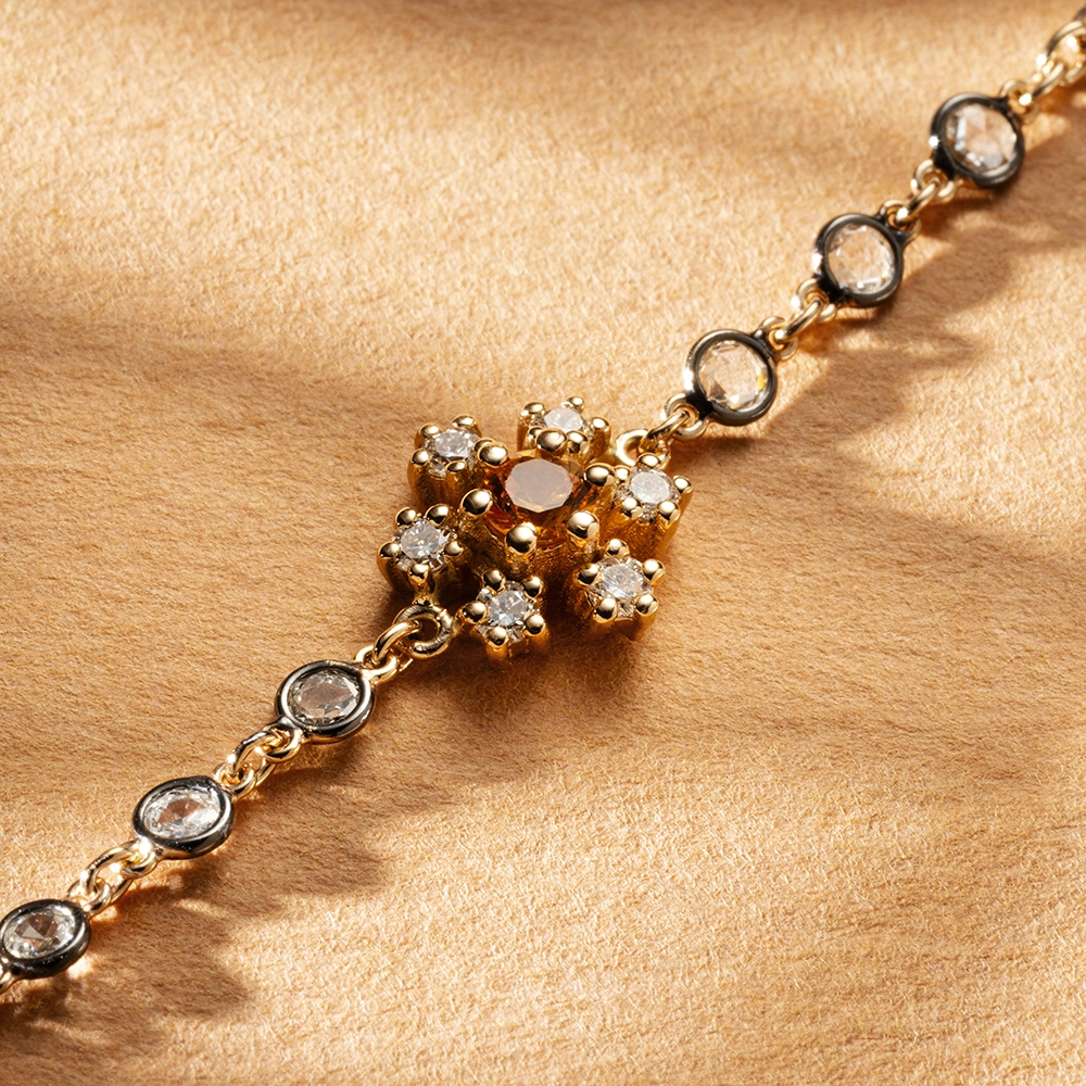 0.46 CT Orange Sapphire and Rose Cut Diamond Bracelet - 1