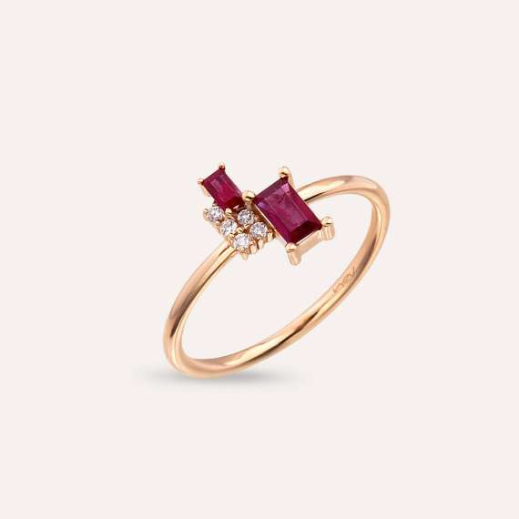 0.50 CT Baguette Cut Ruby Rose Gold Ring - 4