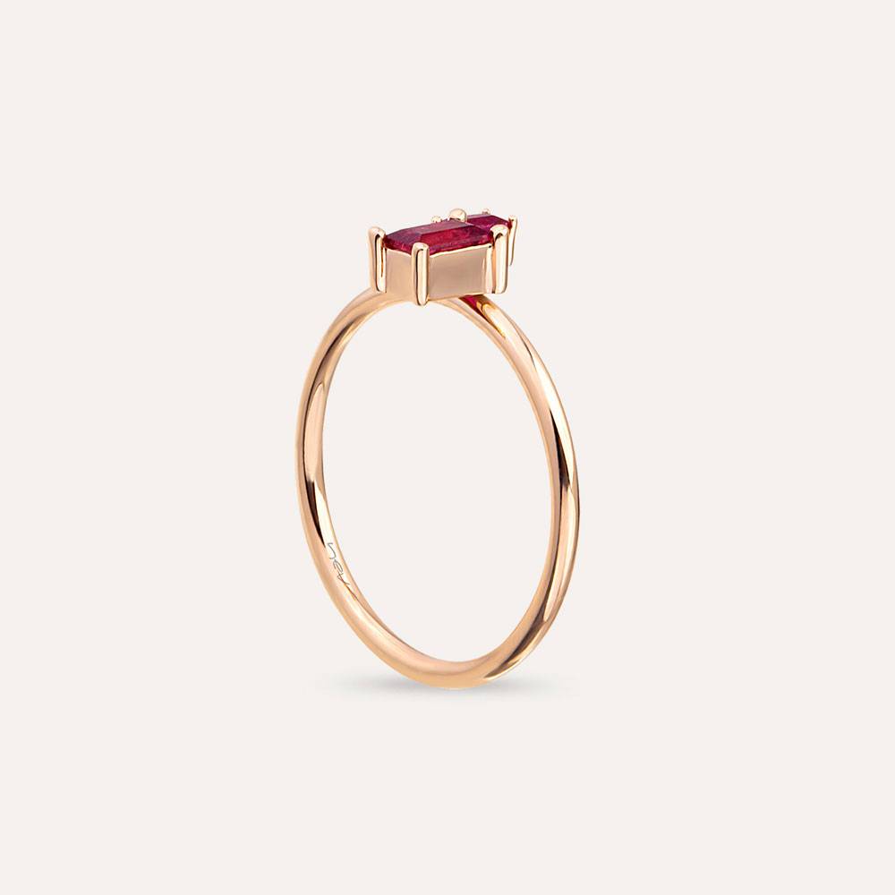 0.48 CT Baguette Cut Ruby Rose Gold Ring