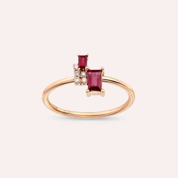 0.50 CT Baguette Cut Ruby Rose Gold Ring - 2
