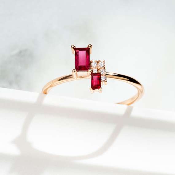 0.50 CT Baguette Cut Ruby Rose Gold Ring - 1