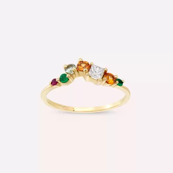 0.48 CT Emerald, Ruby and Multicolor Sapphire Yellow Gold Ring - 1