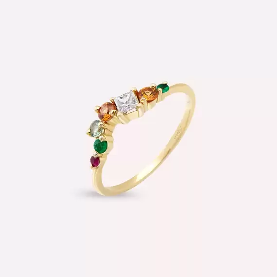 0.48 CT Emerald, Ruby and Multicolor Sapphire Yellow Gold Ring - 4