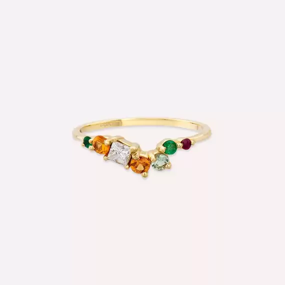 0.48 CT Emerald, Ruby and Multicolor Sapphire Yellow Gold Ring - 5