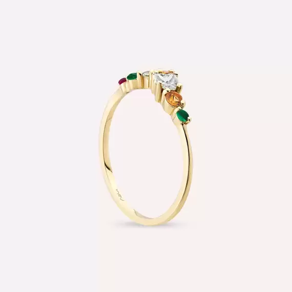 0.48 CT Emerald, Ruby and Multicolor Sapphire Yellow Gold Ring - 6