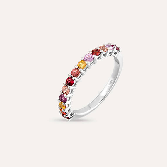 0.48 CT Multicolor Sapphire White Gold Half Eternity Ring - 1