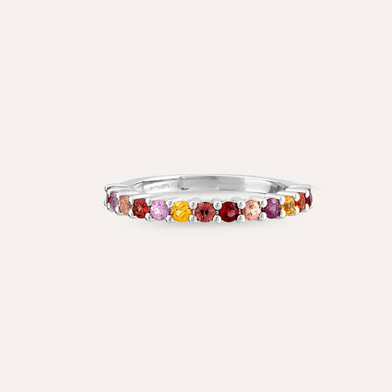 0.48 CT Multicolor Sapphire White Gold Half Eternity Ring - 3