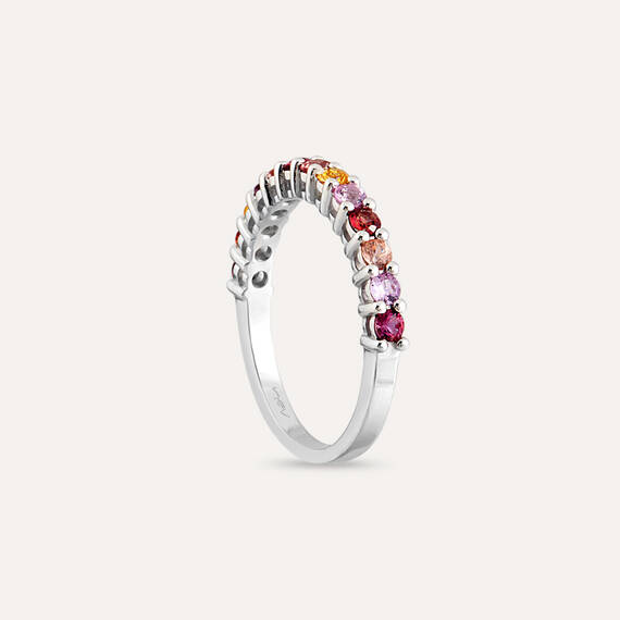 0.48 CT Multicolor Sapphire White Gold Half Eternity Ring - 4