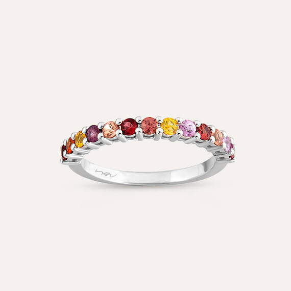 0.48 CT Multicolor Sapphire White Gold Half Eternity Ring - 2