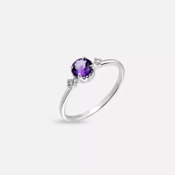 0.49 CT Amethyst and Diamond White Gold Ring - 3