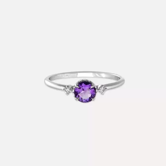 0.49 CT Amethyst and Diamond White Gold Ring - 5