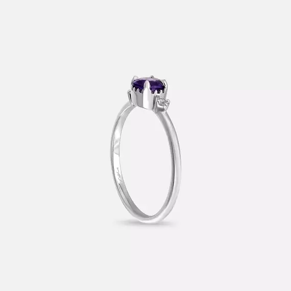 0.49 CT Amethyst and Diamond White Gold Ring - 6