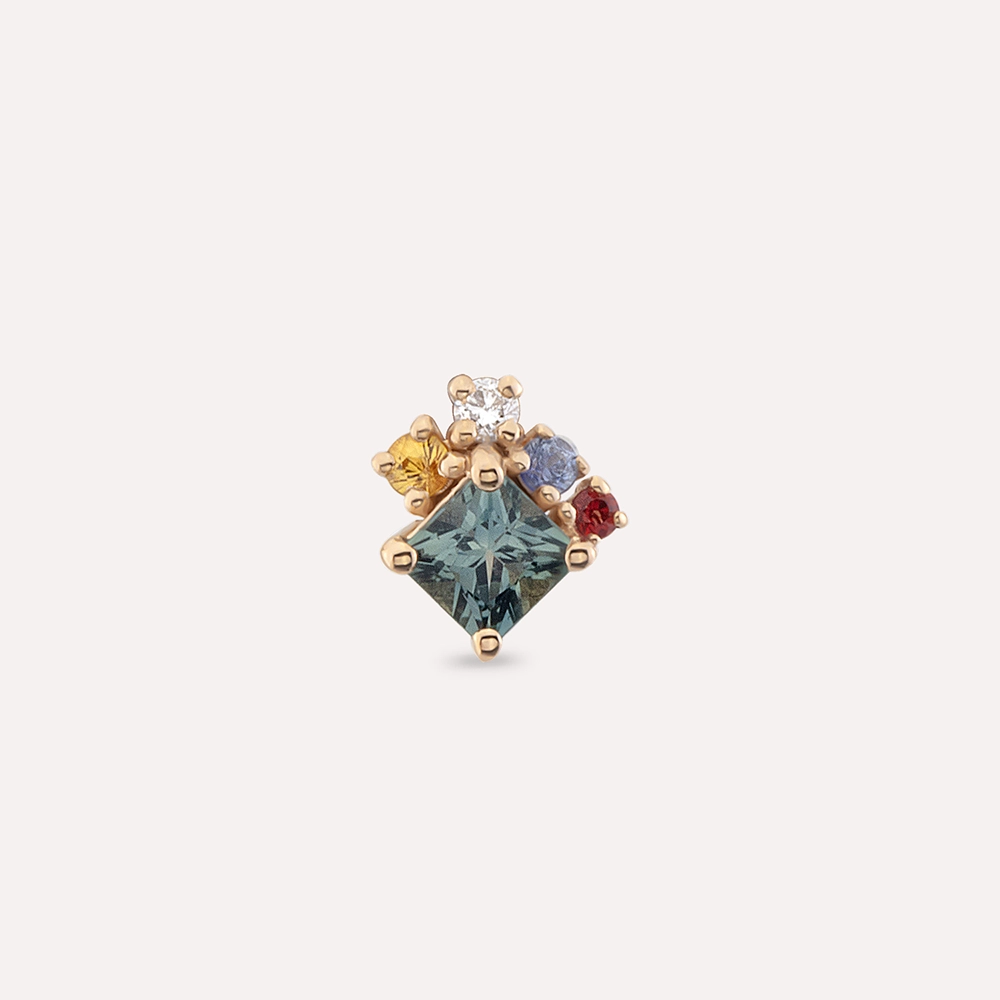 0.49 CT Multicolor Safir ve Pırlanta Taşlı Rose Altın Piercing - 4