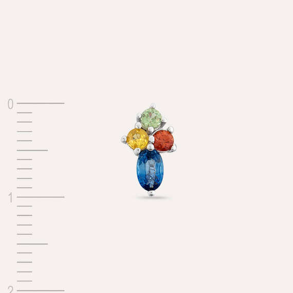 0.50 CT Multicolor Safir Taşlı Beyaz Altın Tek Küpe - 4