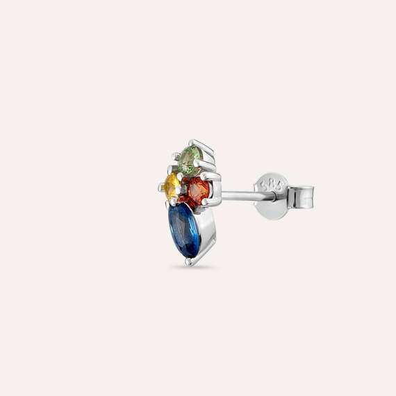 0.50 CT Multicolor Safir Taşlı Beyaz Altın Tek Küpe - 1