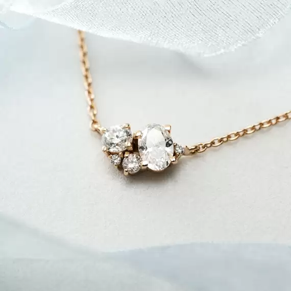 0.44 CT Pırlanta Taşlı Rose Altın Kolye - 1