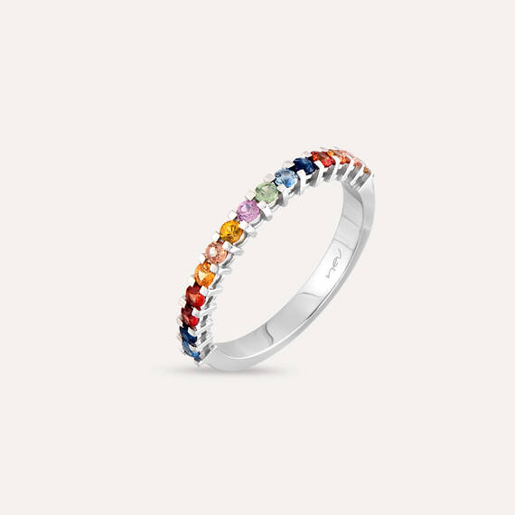 0.51 CT Multicolor Sapphire Cut White Gold Half Eternity Ring - 1