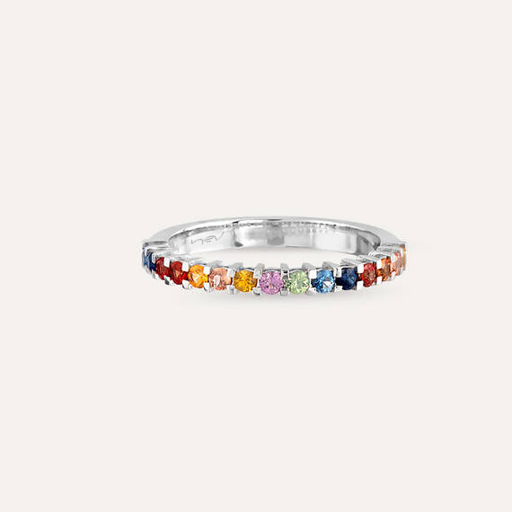 0.51 CT Multicolor Sapphire Cut White Gold Half Eternity Ring - 5