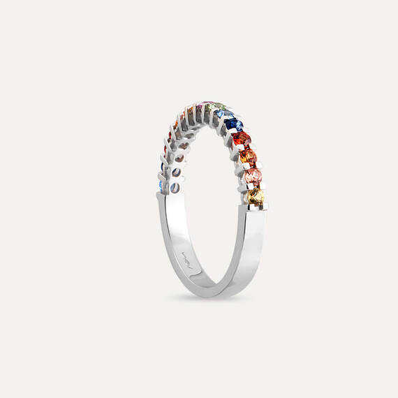 0.51 CT Multicolor Sapphire Cut White Gold Half Eternity Ring - 4