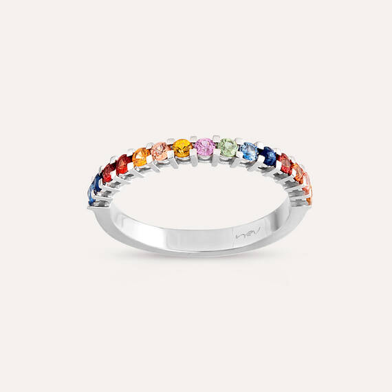 0.51 CT Multicolor Sapphire Cut White Gold Half Eternity Ring - 3