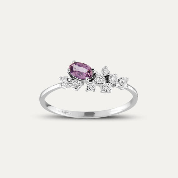 0.55 CT Purple Sapphire and Diamond White Gold Ring - 1