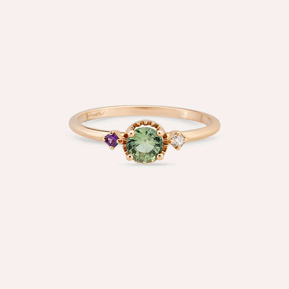 0.55 CT Green Safir ve Ametist Taşlı Rose Altın Yüzük - 6