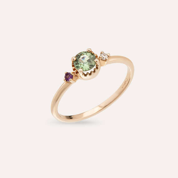 0.55 CT Green Sapphire and Amethyst Rose Gold Ring - 3