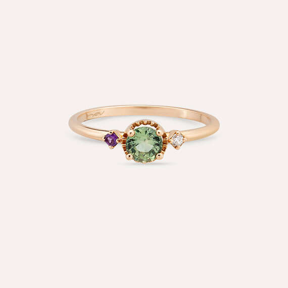 0.55 CT Green Sapphire and Amethyst Rose Gold Ring - 6