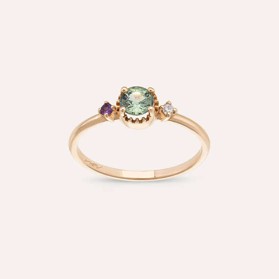 0.55 CT Green Sapphire and Amethyst Rose Gold Ring - 2
