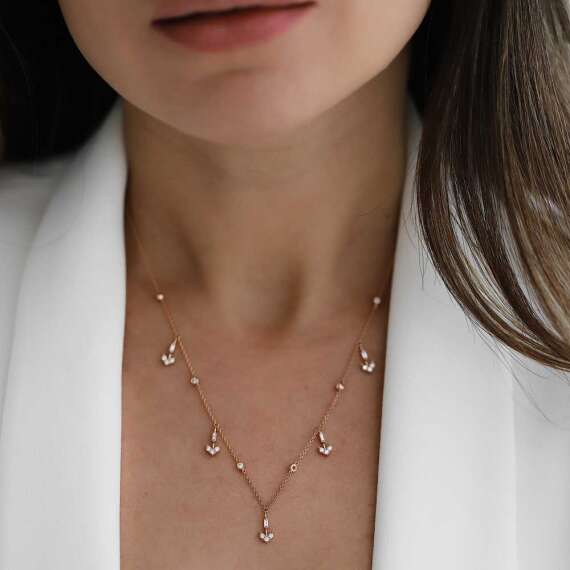 0.53 CT Baguette Cut Diamond Rose Gold Necklace - 1