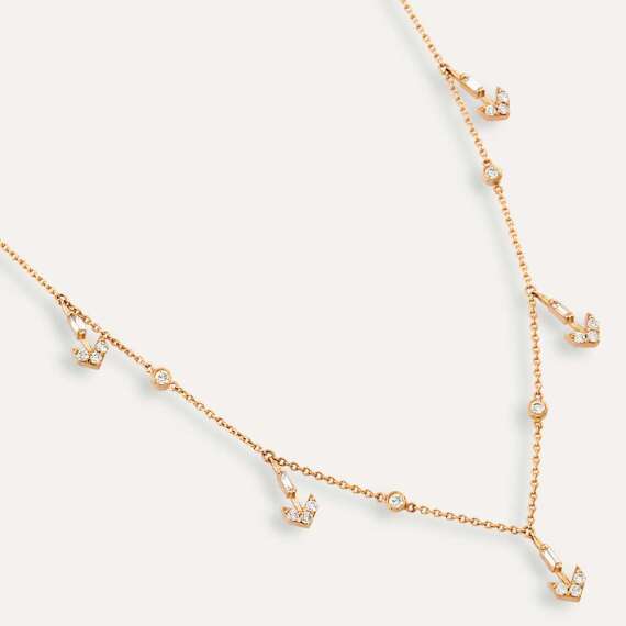 0.53 CT Baguette Cut Diamond Rose Gold Necklace - 3