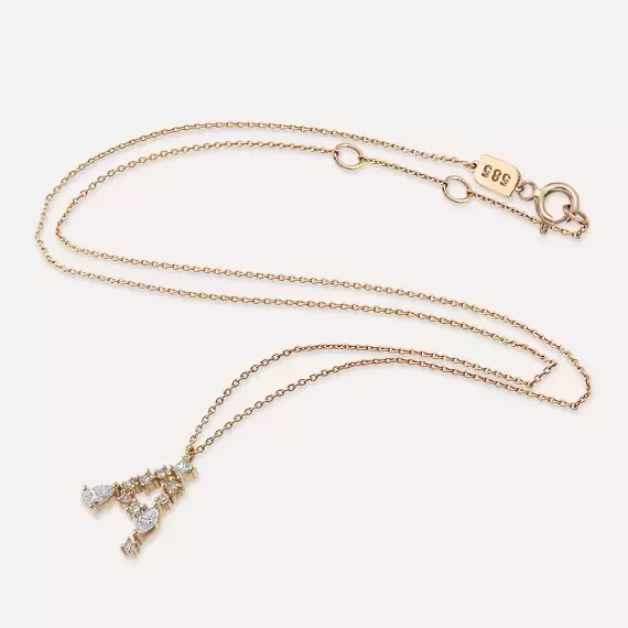 0.53 CT Marquise and Pear Cut Diamond Rose Gold A Letter Necklace - 4