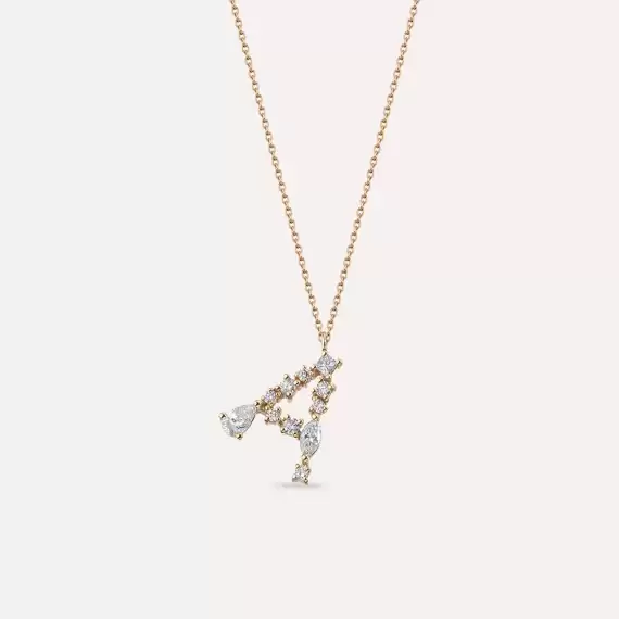 0.53 CT Marquise and Pear Cut Diamond Rose Gold A Letter Necklace - 1