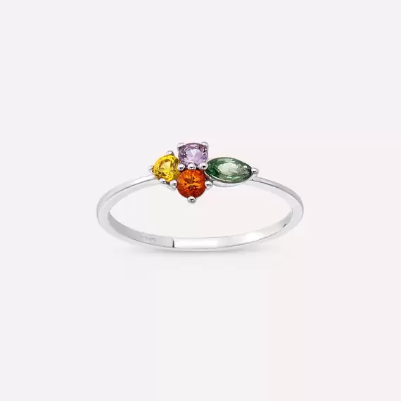 0.53 CT Multicolor Sapphire White Gold Ring - 1