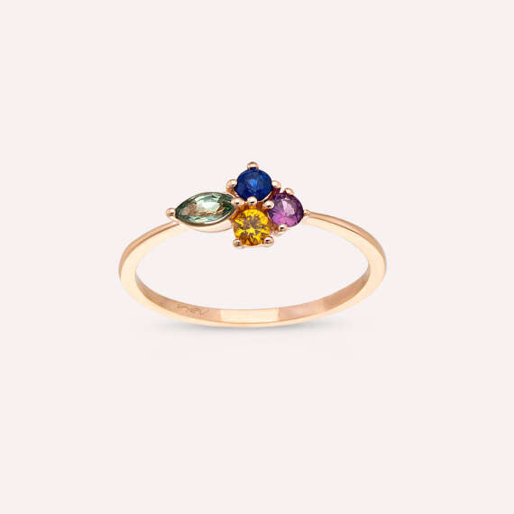 0.45 CT Marquise Cut Multicolor Sapphire Rose Gold Ring - 2