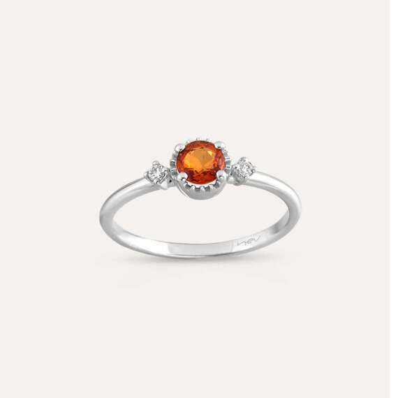 0.54 CT Orange Safir ve Pırlanta Taşlı Beyaz Altın Yüzük - 3