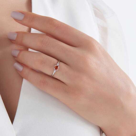 0.54 CT Orange Sapphire and Diamond White Gold Ring - 2