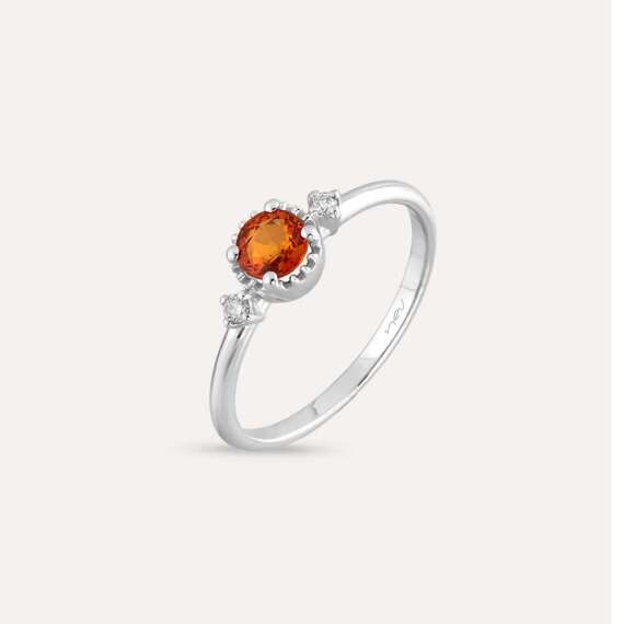 0.54 CT Orange Sapphire and Diamond White Gold Ring - 1