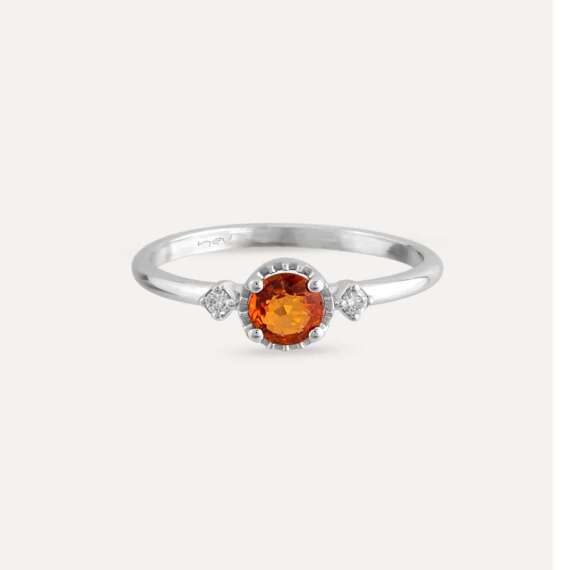 0.54 CT Orange Sapphire and Diamond White Gold Ring - 4