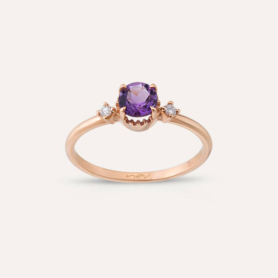 0.43 CT Amethyst and Diamond Rose Gold Ring - 3