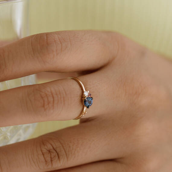 0.60 CT Multicolor Safir ve Pırlanta Taşlı Sarı Altın Yüzük - 2