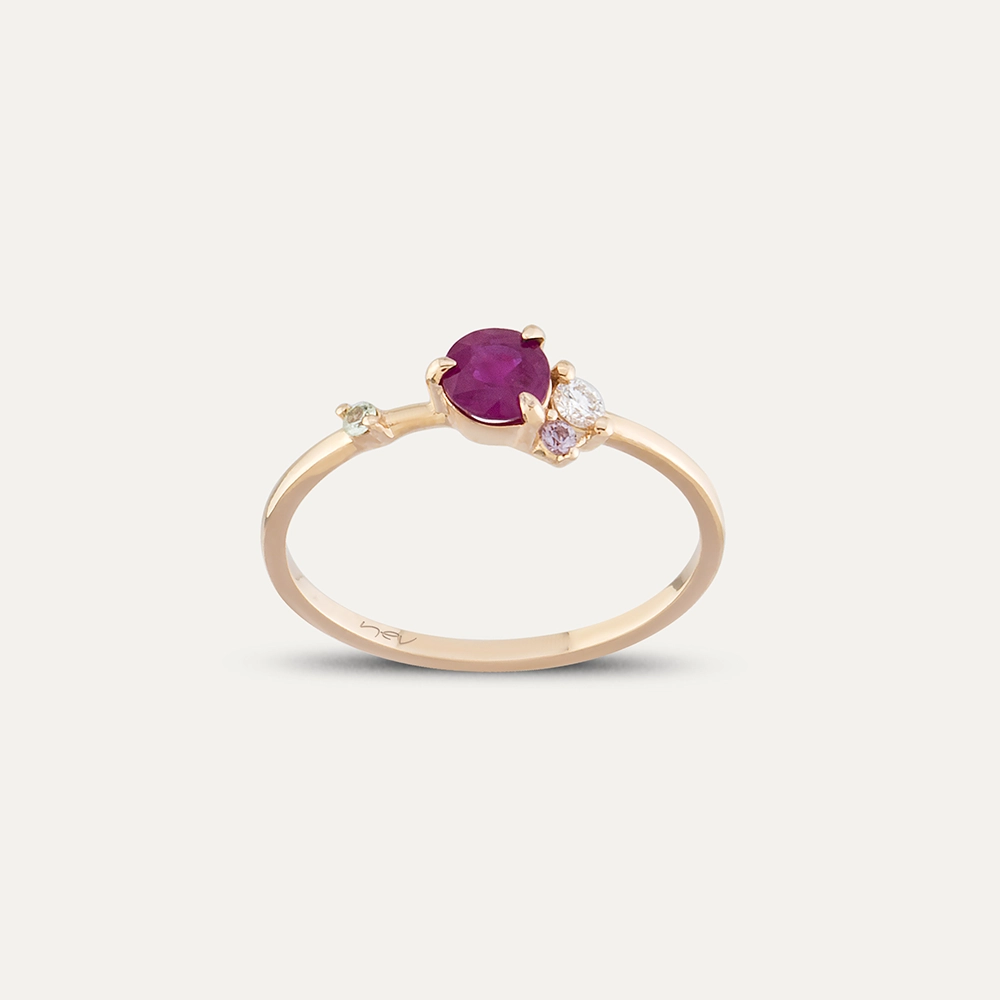 0.66 CT Multicolor Sapphire and Diamond Rose Gold Ring - 1