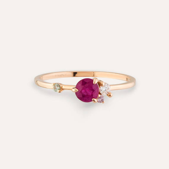 0.66 CT Multicolor Sapphire and Diamond Rose Gold Ring - 3