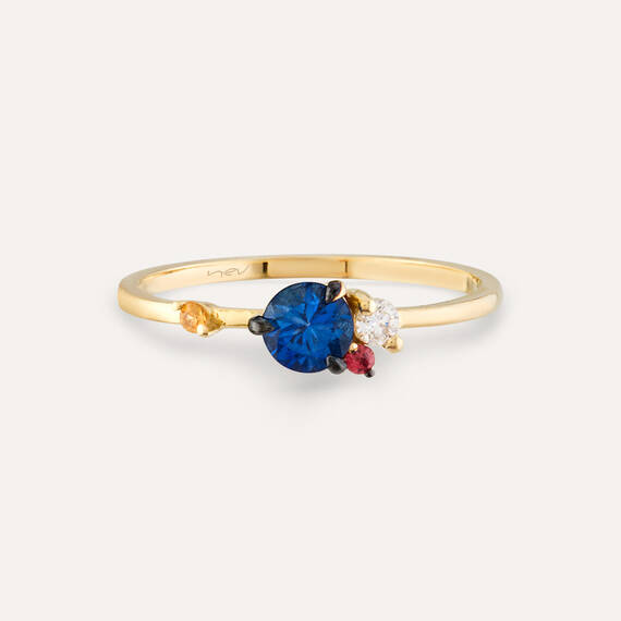0.60 CT Multicolor Sapphire and Diamond Yellow Gold Ring - 3