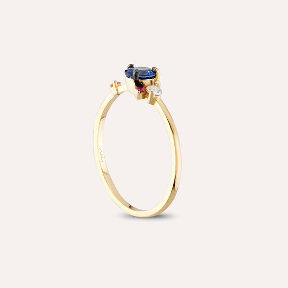 0.60 CT Multicolor Sapphire and Diamond Yellow Gold Ring - 5