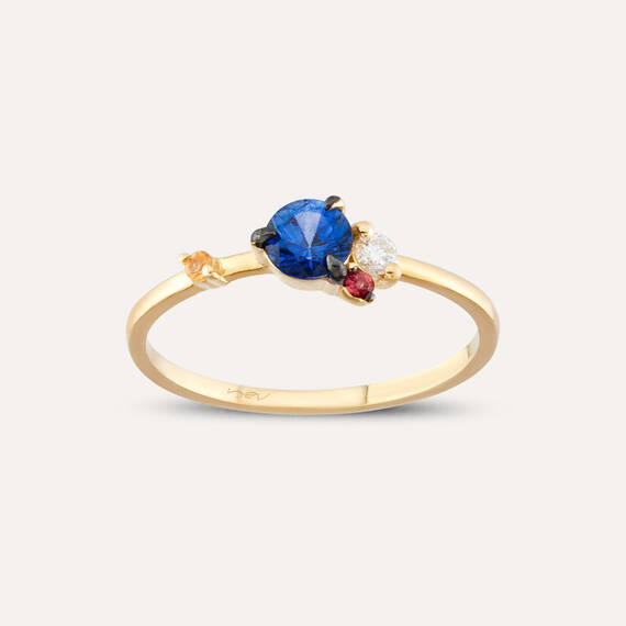 0.60 CT Multicolor Sapphire and Diamond Yellow Gold Ring - 1