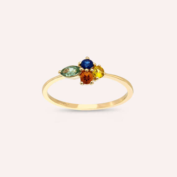 0.55 CT Multicolor Sapphire Yellow Gold Ring - 3