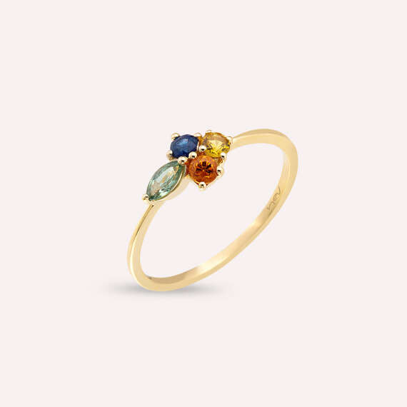 0.55 CT Multicolor Sapphire Yellow Gold Ring - 1