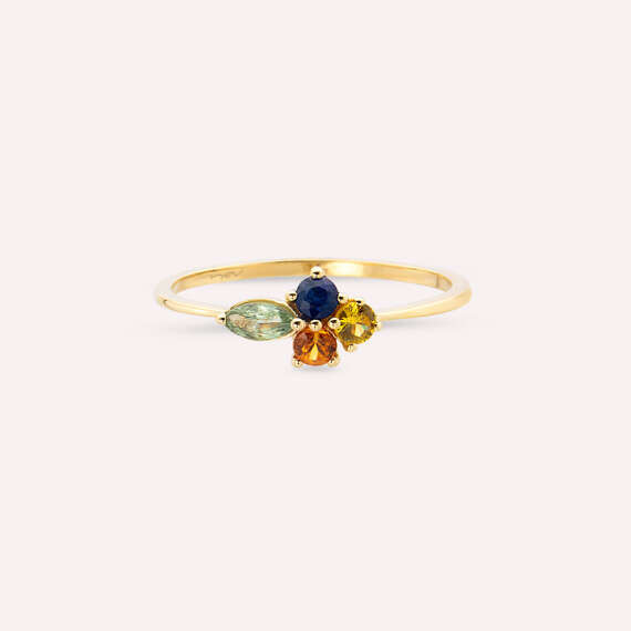 0.55 CT Multicolor Sapphire Yellow Gold Ring - 4